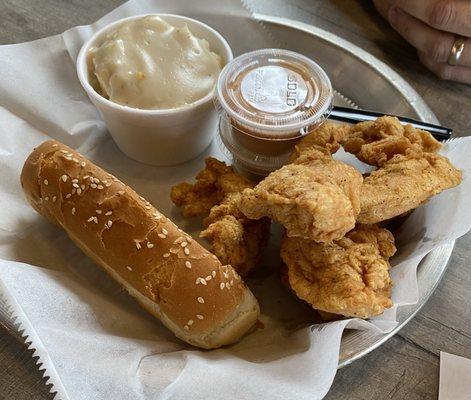 Chicken strips and mashed potatoes