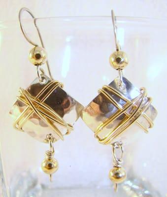 sterling silver and 14kt gold filled wire wrapped earrings