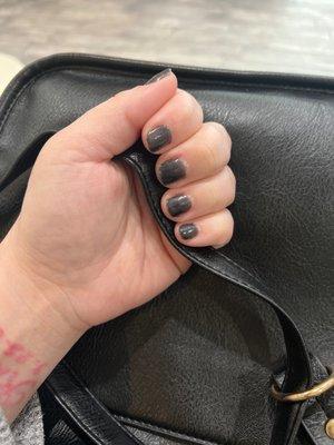 Shiny black gels. The manicure portion was great as well.