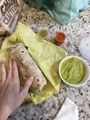 Bean and Rice burrito with a 4 oz side of guac