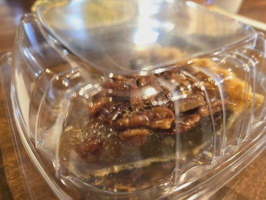 Pecan pie packaged to-go.