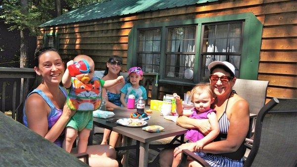 Hanging out on the deck of a Deluxe Cabin.