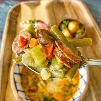 Green beans and smoked sausage soup