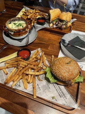 CLASSIC CHEESEBURGER and PHILADELPHIA CHEESESTEAK and FRENCH ONION SOUP