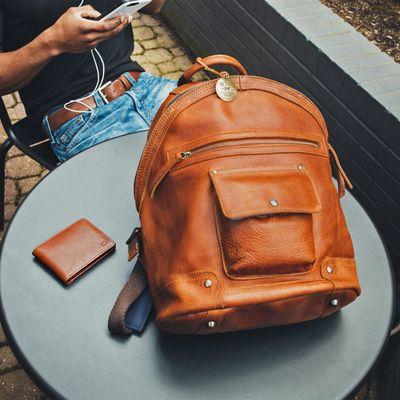 Silas backpack and Will's classic billfold wallet