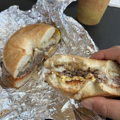 Steak, Egg and cheese with ketchup