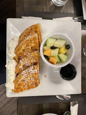 Belgian waffle with cinnamon whipped cream