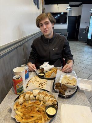 Chicken Shawarma and Beef Shawarma. falafel and hummus