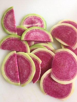 Watermelon radish from Open Harvest. TASTY.