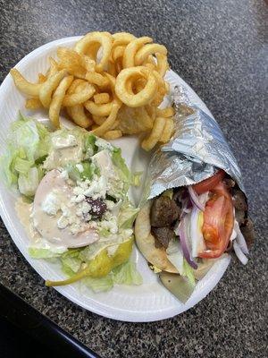 Gyro with salad and fries