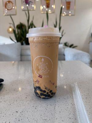 Thai tea brown sugar boba mixed fruit jelly