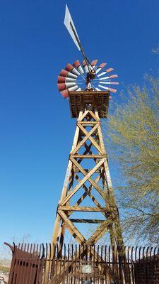 A closeup of the landmark windmill.