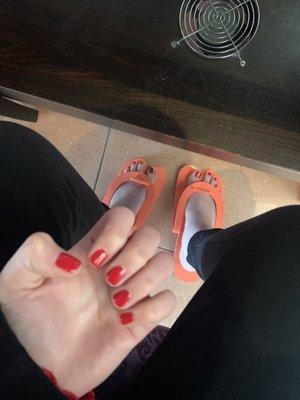 The first day I got my nails done (no-chip manicure + pedicure).