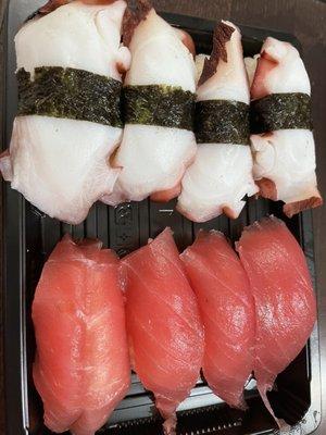 Amazing nigiri tuna and octopus.