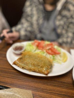 Spinach pie with salad.