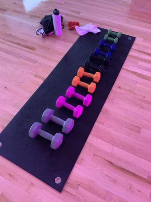 Equipment used for Warrior Sculpt Group Studio Fitness Class