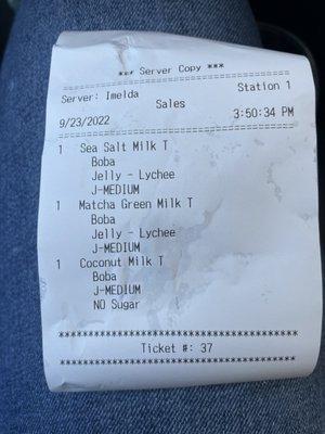 Proof of "matcha" milk tea purchase don't know what I received