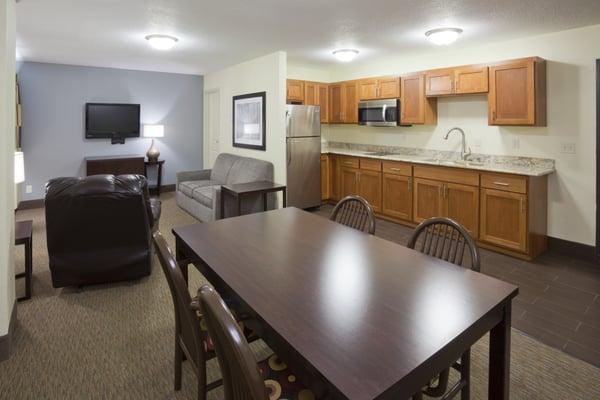 Dakota Suite Kitchen, dining room and living room area.