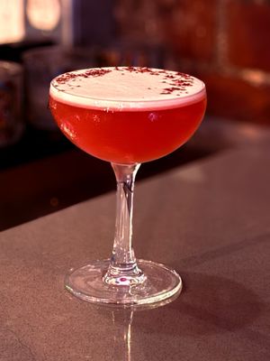 Fezcal: - pelotón Mezcal, aperol, pomegranate, cardamom, lime, sumac 14 (available as mocktail)