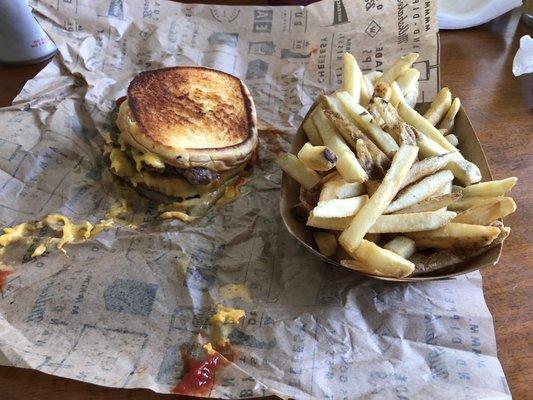 Cheeesey Burger and French Fries