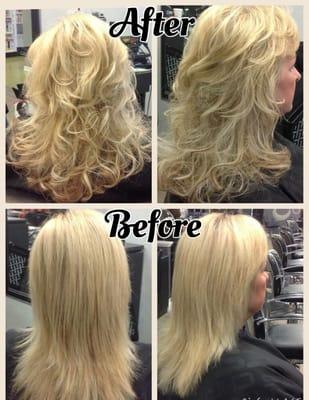 Pam added Great Lengths hair extensions for volume and length.  BEAUTIFUL!