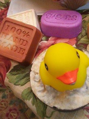 Duckie soaps with oatmeal Neem Mugwort .