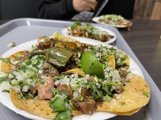 Pastor, Asada, Chorizo, Tripa & Vampiro Tacos