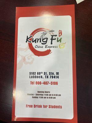 Front of menu