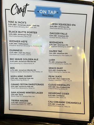 Beer menu