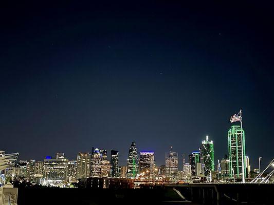 Out front, across the street is this lovely view of downtown & the Margaret Hunt Hill Bridge.