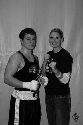 Coach Lorissa and KO Boxer Andrew Thompson after a KO win.