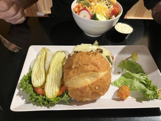 Jalapeno burger and side salad