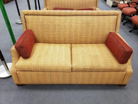 Hotel grade orange sofas discounted at our 5482 Walzem Rd. #HabitatHomeCenter! Now $58.00 each until Sat. Jan. 12th.