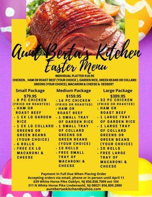 We are accepting Easter orders until April 11. Please keep in mind both locations are only open Easter Sunday from 9a to 12 for PRE PAID PIC