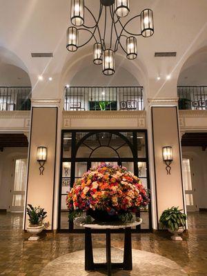 Beautiful lobby with fresh flower arrangement