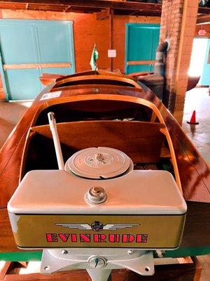 Wooden boat with Evinrude motor