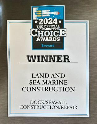 Winner 2024 Brevard County #1 Marine Contractor