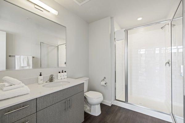 Modern, spacious bathrooms.