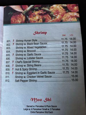 Shrimp menu