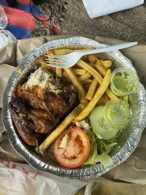 1/4 roasted chicken with french fries and salad