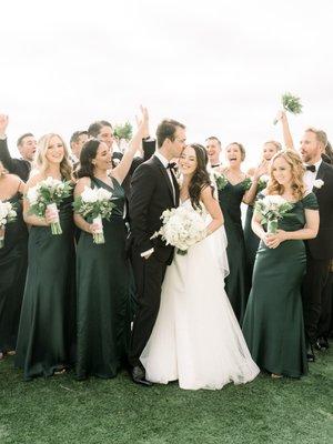 We love our bride Sarah! Her bridal party wore different styles in Jenny Yoo Emerald Satin Back Crepe :)  Photos by- @Hellobluephoto