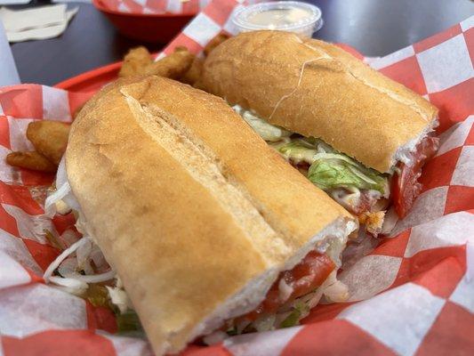 The "Ardella" Italian (hot) with a side of onion petals