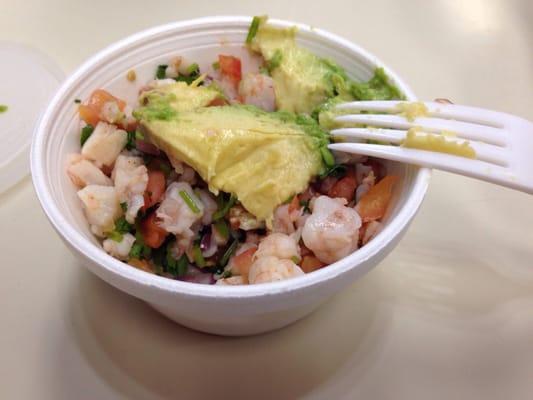 Shrimp ceviche that comes with 2 tostadas, yum!