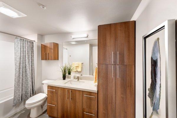 Bathroom at at The Meyden Apartments, Bellevue, WA