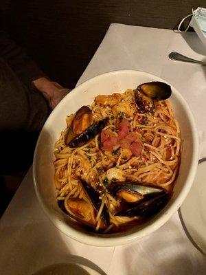 Pasta special with scallops, mussels, shrimp, and homemade pasta