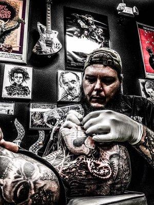 Zombie Boy getting tattooed by Scott Brown