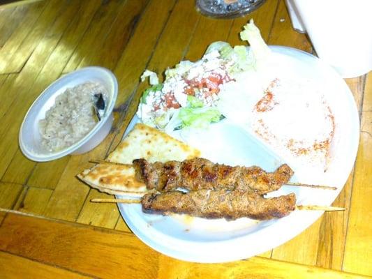 Souvlaki (Pork Tenderloin) Platter with Feta on Salad.