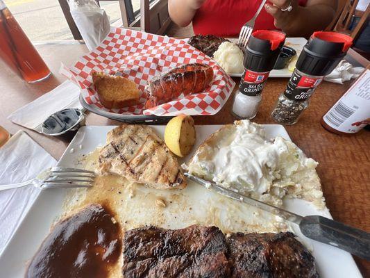 We was hungry & wasted no time  but what you see so far is the Steak & Italian Herb Chicken & Steak & Lobster.