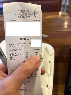 undisclosed surcharge fee