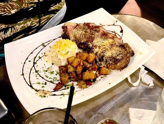 NOT SO WILD BILL STRIP  Certified Hereford Strip Seasoned and Cast Iron Butter Seared with mashed potatoes